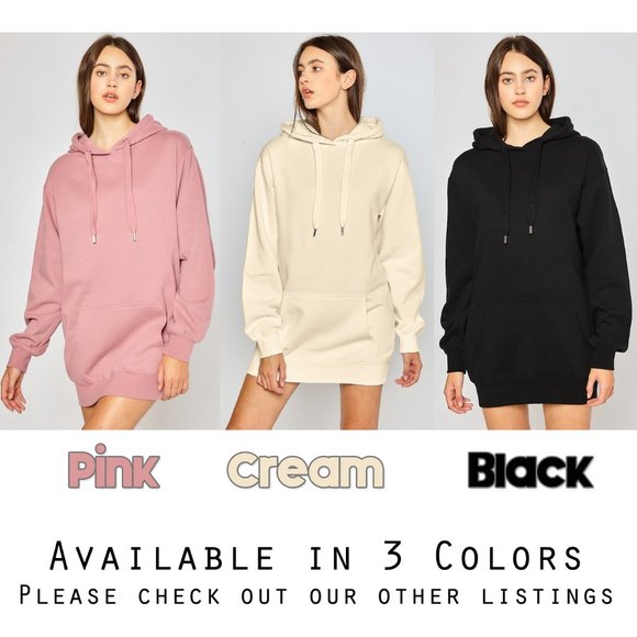 NEW Cream Hoodie Hooded Long Sleeves Ultra SOFT Cozy Long Sweatshirt Tunic Dress - Picture 7 of 8